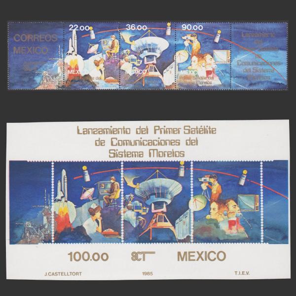 Central & South America | Mexico Satellite Launch Souvenir Sheet and Strip of Stamps Issued 1985 Central & South America Central & South America