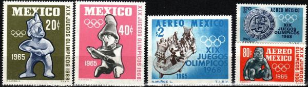 Central & South America | Olympics Set of Five Mexico Postage Stamps Issued 1968 Central & South America Central & South America