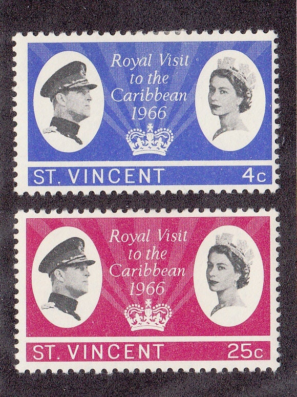 Central & South America | Queen Elizabeth II Royal Visit to the Caribbean Set of Two St Vincent Postage Stamps Issued 1966 Central & South America Central & South America