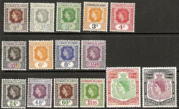 Central & South America | Queen Elizabeth II Set of Fifteen Leeward Islands Postage Stamps Issued 1954 Central & South America Central & South America