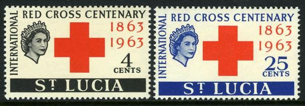 Central & South America | Red Cross Queen Elizabeth II Set of Two St Lucia Postage Stamps Issued 1963 Central & South America Central & South America