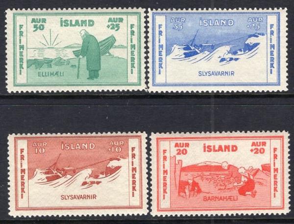 Europe | 1933 Charity Set of 4 Iceland Postage Stamps Mint Never Hinged Europe Europe