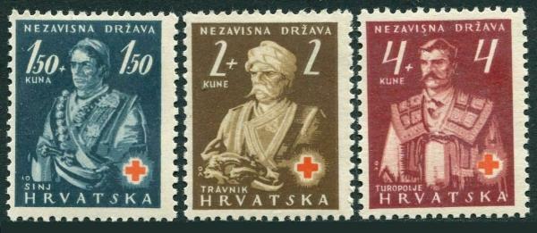 Europe | 1941 Croat Folk Costumes Red Cross Set of 3 Croatia Postage Stamps Mint Never Hinged Europe Europe