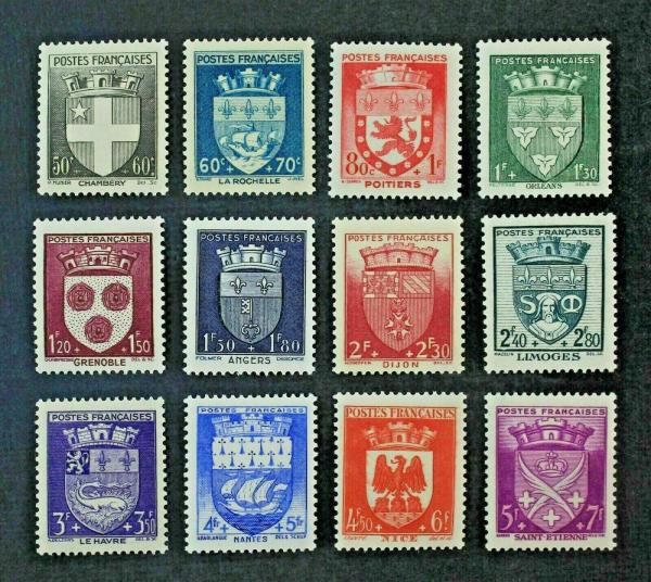 Europe | 1942 French Coats of Arms Set of Twelve France Postage Stamps Europe Europe