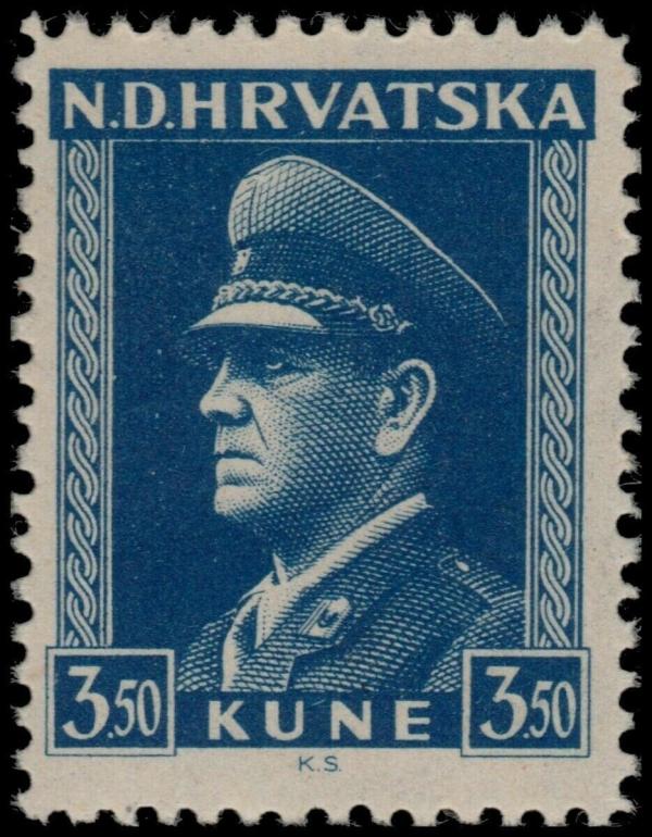 Europe | 1943 Dr Ante Pavelic Croatia Postage Stamp Mint Never Hinged Dark blue Europe Dark blue