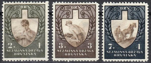 Europe | 1943 State Labor Service Set of Three Croatia Postage Stamps Mint Never Hinged Europe Europe