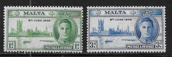 Europe | 1946 Peace and Victory Set of 2 Malta Postage Stamps Mint Never Hinged Europe Europe