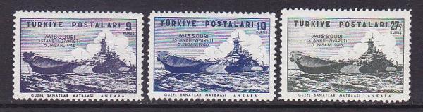 Europe | 1946 Visit of the USS Missouri to Istanbul Set of Three Turkiye (Turkey) Postage Stamps Mint Never Hinged Europe Europe