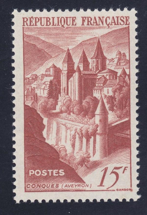 Europe | 1947 Abbey of Conques Aveyron France Postage Stamp Mint Never Hinged Orange brown Europe Europe