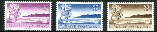 Europe | 1947 Grapes and Istanbul Skyline Set of Three Turkey Postage Stamps Europe Europe