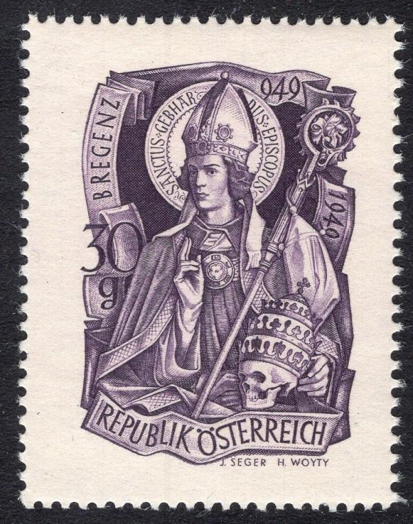 Europe | 1949 1000th Birth Anniversary of Saint Gebhard Austria Postage Stamp Mint Never Hinged Purple Europe Europe