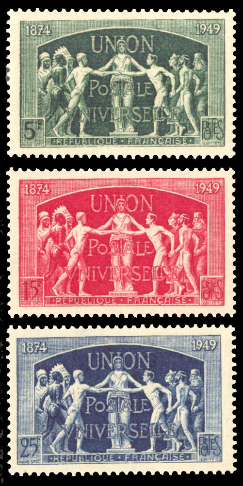 Europe | 1949 75th Anniversary of Universal Postal Union Set of Three France Postage Stamps Europe Europe