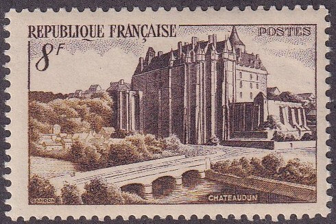 Europe | 1950 Castle Chateaudun France Postage Stamp Brown and Violet brown Europe Brown & Violet brown