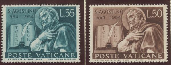 Europe | 1954 Book And Portrait of Saint Augustine Set of Two Vatican City Postage Stamps Mint Never Hinged Europe Europe