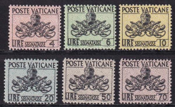 Europe | 1954 Papal Coat of Arms Set of 6 Vatican City Postage Due Stamps Mint Never Hinged Europe Europe