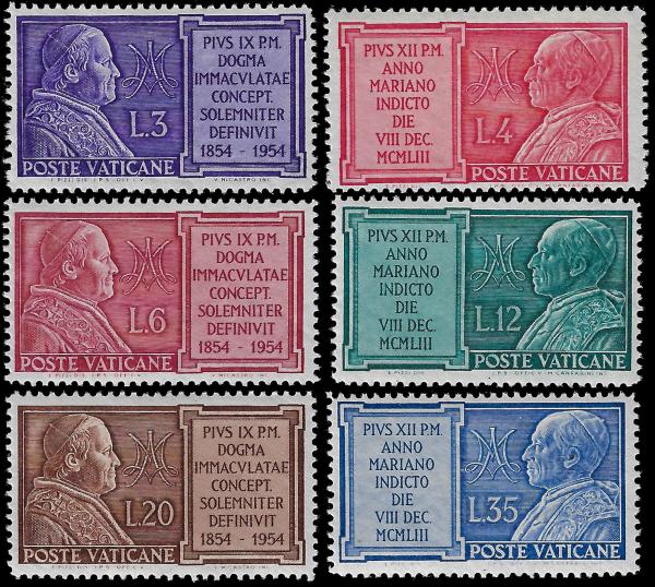 Europe | 1954 Pope Pius IX and Marian Year Set of Six Vatican City Postage Stamps Mint Never Hinged Europe Europe