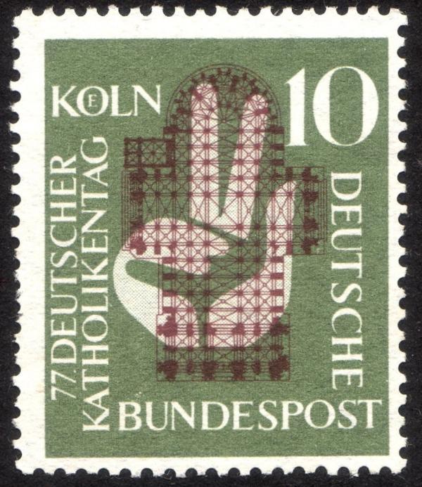 Europe | 1956 German Catholic Day in Cologne Postage Stamp Mint Never Hinged Dark brown red and Olive green Europe Dark brown red & Olive green