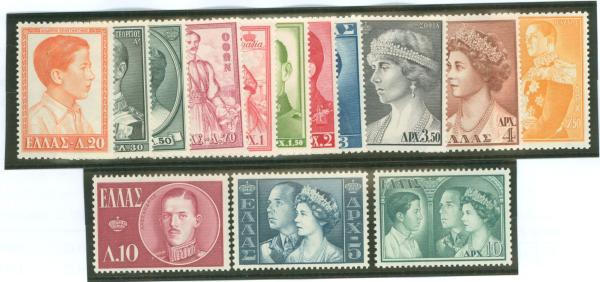 Europe | 1957 Greek Kings and Queens Set of Fourteen Greece Postage Stamps Europe Europe