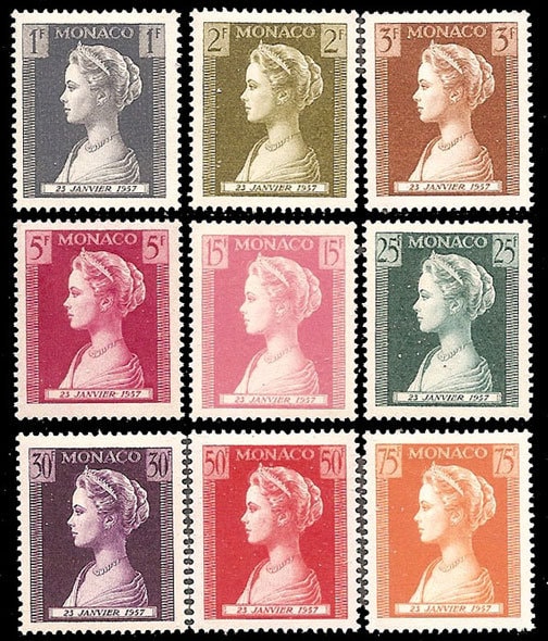 Europe | 1957 Princess Grace Set of 9 Monaco Postage Stamps Mint Never Hinged Europe Europe