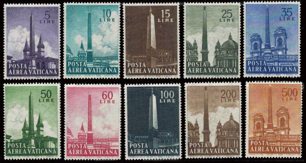 Europe | 1959 Obelisks Set of Ten Collectible Vatican City Airmail Postage Stamps Mint Never Hinged Europe Europe