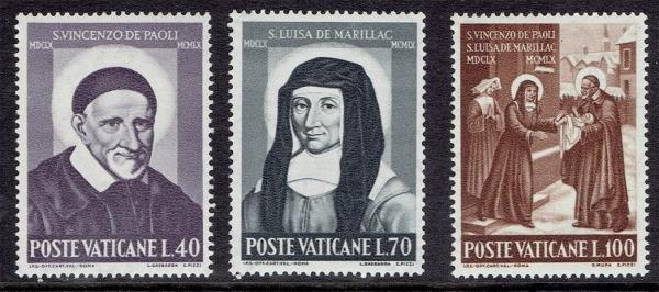 Europe | 1960 St Vincent de Paul and St Louise de Marillac Set of Three Vatican City Postage Stamps Mint Never Hinged Europe Europe