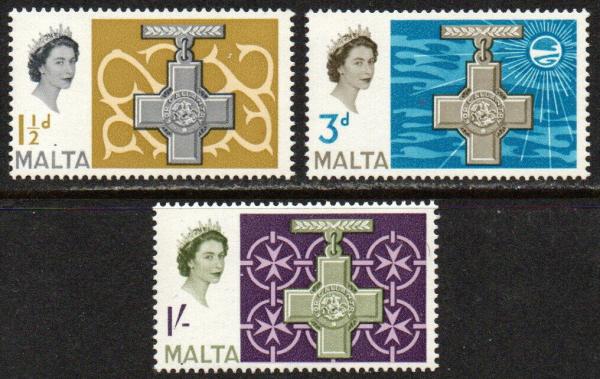 Europe | 1961 Commemoration of the George Cross to Malta Set of Three Postage Stamps Depicting Queen Elizabeth II Europe Europe