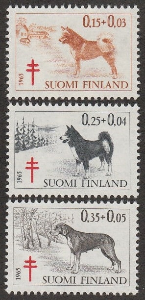 Europe | 1965 Finnish Dog Breeds Set of Three Finland Postage Stamps Mint Never Hinged Europe Europe