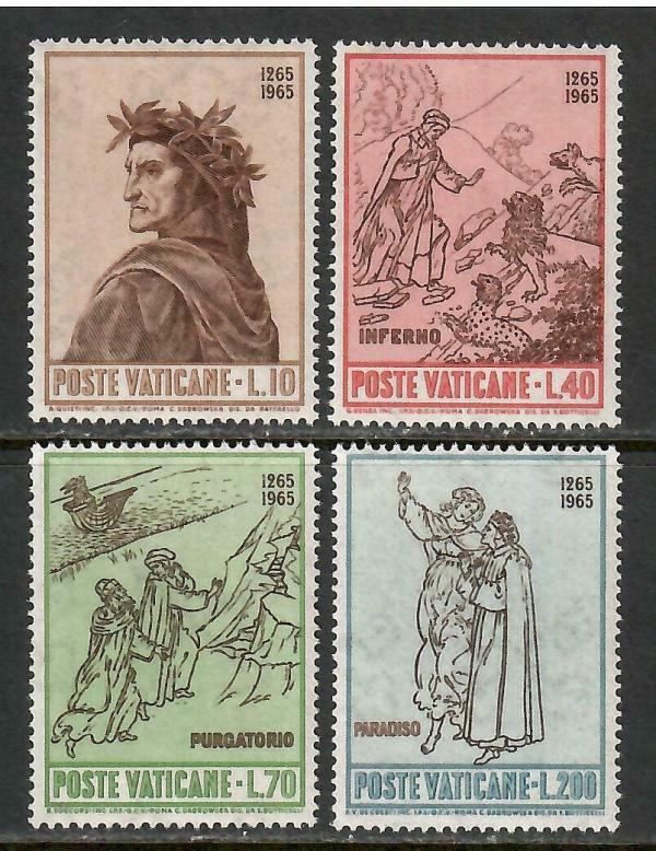 Europe | 1965 Seventh Centenary of the Birth of Dante Alighieri Set of Four Vatican City Postage Stamps Europe Europe