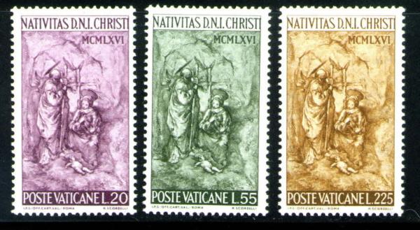 Europe | 1966 Holy Family in Bethlehem Set of 3 Vatican City Christmas Postage Stamps Mint Never Hinged Europe Europe