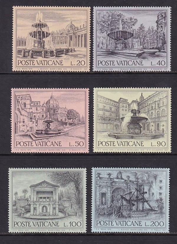 Europe | 1975 European Architectural Heritage Fountains Set of Six Vatican City Postage Stamps Europe Europe