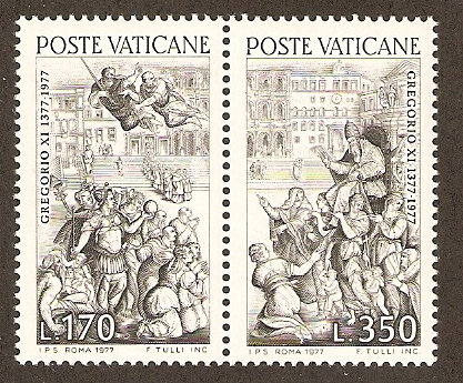 Europe | 1977 Pope Gregorius XI Set of Two Vatican City Postage Stamps Mint Never Hinged Black Europe Black