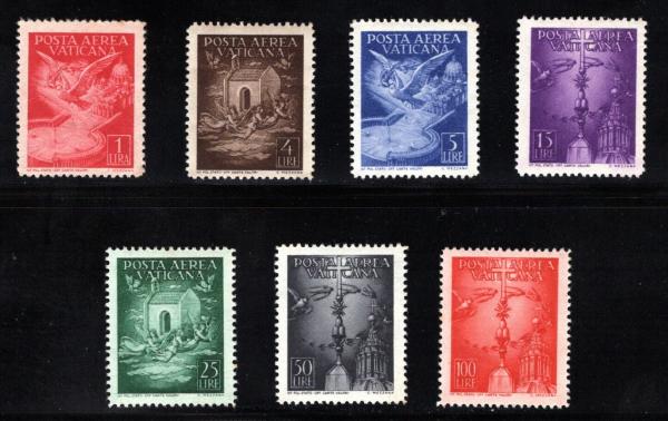 Europe | Angels and Doves Set of Seven Vatican Air Mail Stamps Issued 1947 Europe Europe