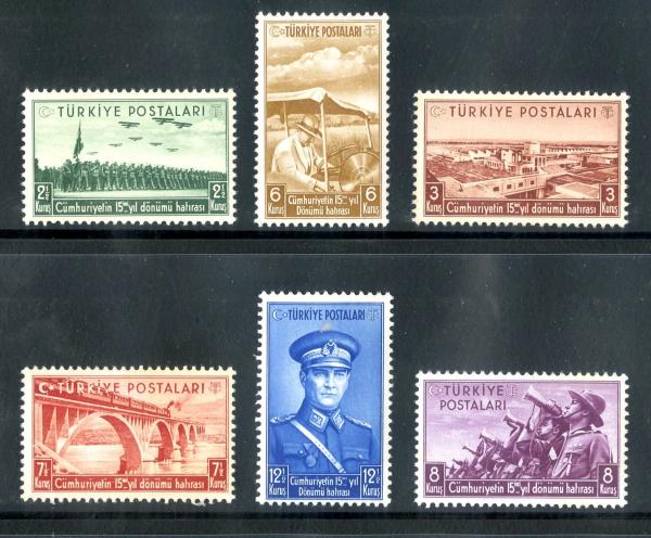 Europe | Anniversary of Republic Set of Six Turkey Postage Stamps Issued 1938 Europe Europe