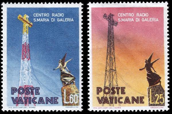 Europe | Antenna and Statue of Archangel Gabriel Set of Two Vatican City Postage Stamps Issued 1959 Europe Europe