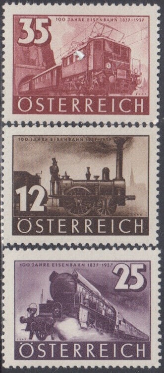 Europe | Austrian Railroads Set of Three Austria Postage Stamps Issued 1937 Europe Europe