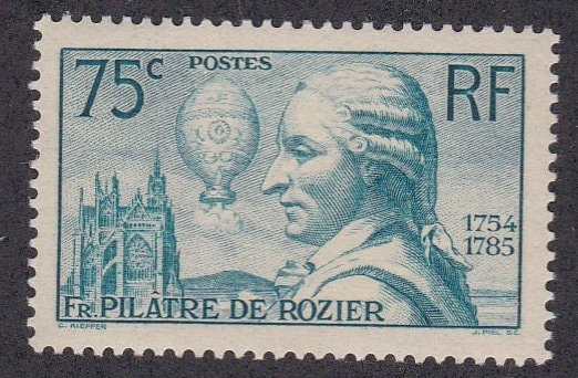 Europe | Balloonist Francois Pilatre de Rozier France Postage Stamp Issued 1936 Green blue Europe Europe