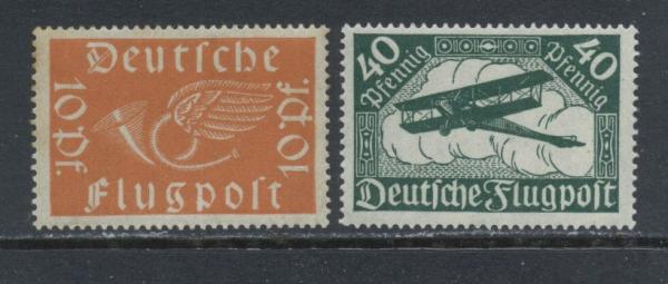 Europe | Biplane Set of Two Germany Air Mail Postage Stamps Issued 1919 Europe Europe