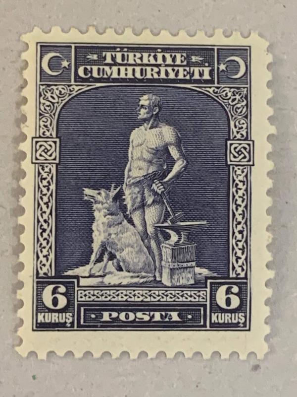 Europe | Blacksmith and Gray Wolf Turkey Postage Stamp Issued 1929 Dark blue Europe Dark blue