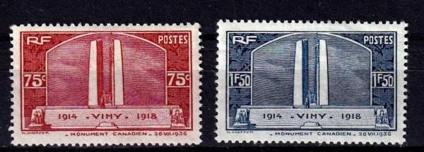 Europe | Canadian War Memorial Vimy Ridge Set of Two France Postage Stamps Issued 1936 Europe Europe