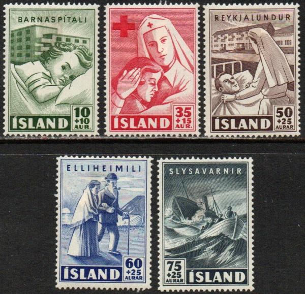 Europe | Caring For Others Set of Five Iceland Postage Stamps Issued 1949 Europe Europe