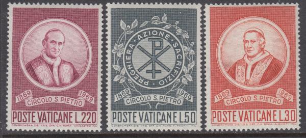 Europe | Centenary of the Circle of St Peter Set of 3 Vatican City Postage Stamps Mint Never Hinged Issued 1969 Europe Europe