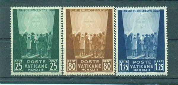 Europe | Crowd Facing the Redeemer Set of Three Vatican City Postage Stamps Issued 1944 Europe Europe