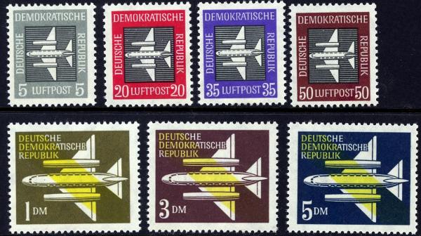 Europe | East Germany Set of Seven Air Mail Postage Stamps Issued 1957 Europe Europe