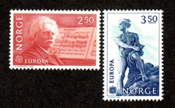 Europe | Edvard Grieg and Niels Abel Set of Two Norway Postage Stamps Europe Europe