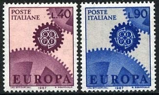 Europe | Europa Cogwheels Set of Two Italy Postage Stamps Issued 1967 Europe Europe