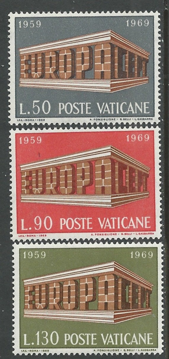 Europe | Europa Colonnade Set of Three Vatican City Postage Stamps Issued 1969 Europe Europe