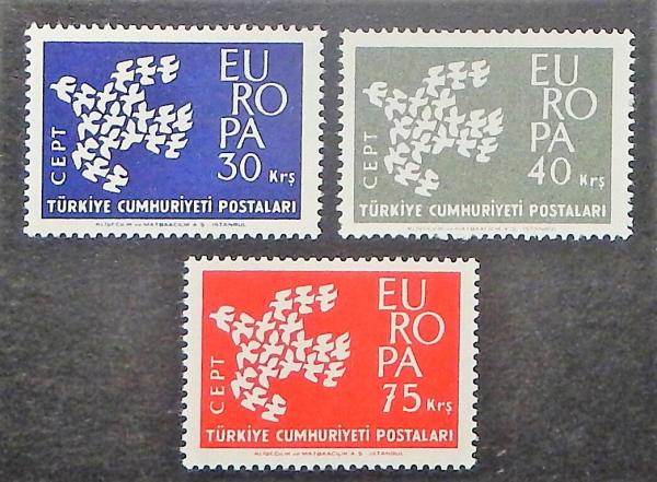 Europe | Europa Dove Set of Three Turkey Postage Stamps Issued 1961 Europe Europe