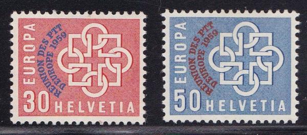 Europe | Europa Set of Two Switzerland Postage Stamps With PTT Conference Overprint Issued 1959 Europe Europe