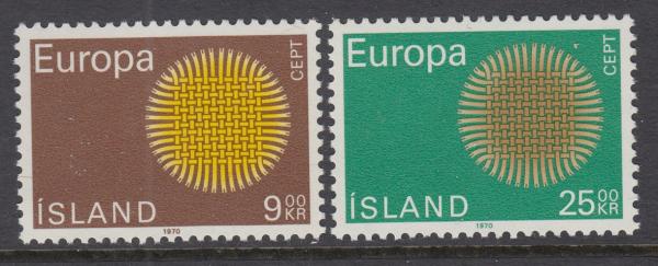 Europe | Europa Sun Symbol Set of Two Iceland Postage Stamps Issued 1970 Europe Europe