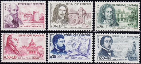 Europe | Famous Frenchmen Set of Six France Postage Stamps Bizet Degas Issued 1960 Europe Europe